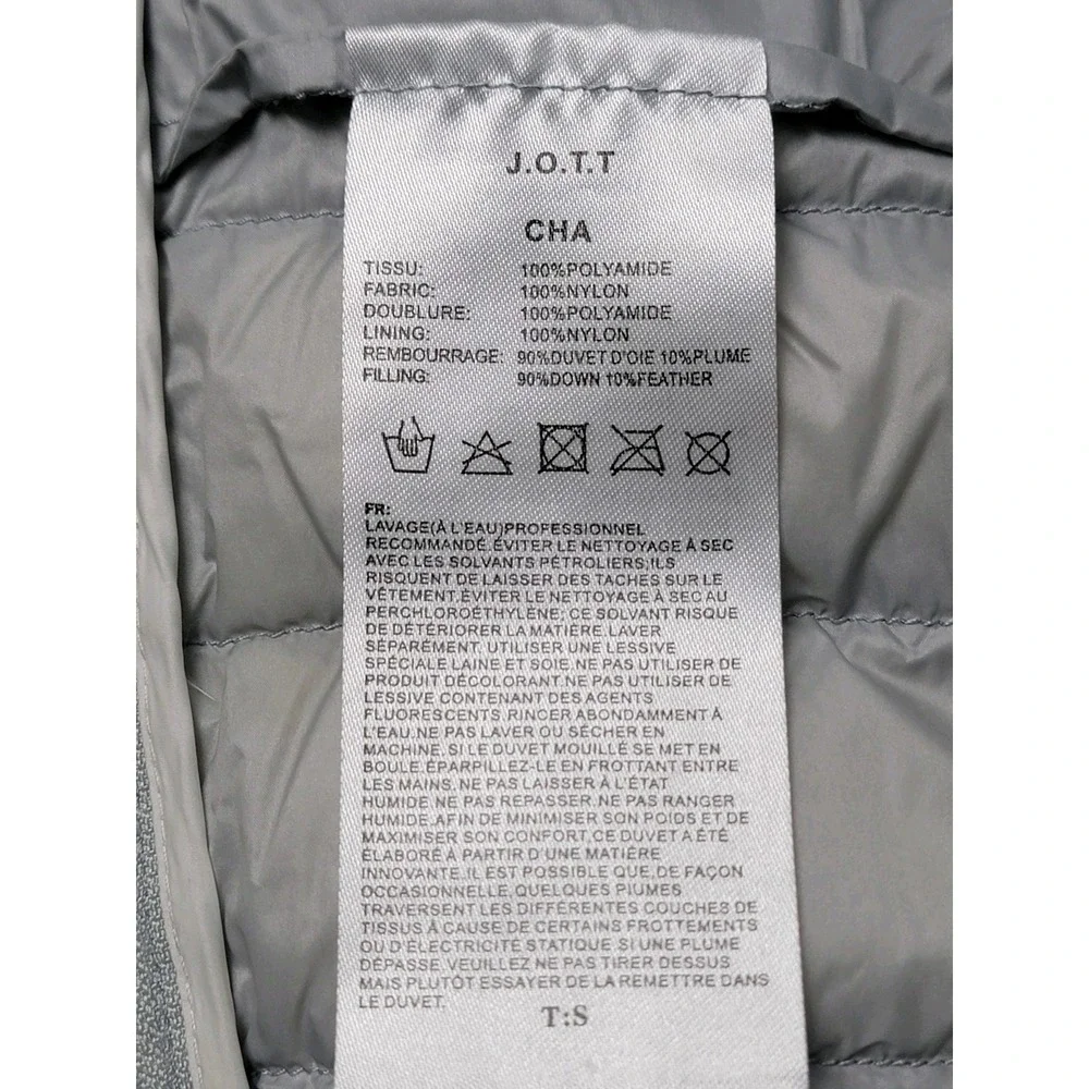 JOTT Women's Lightweight Down‎ Puffer Jacket Gray Zip Front Packable